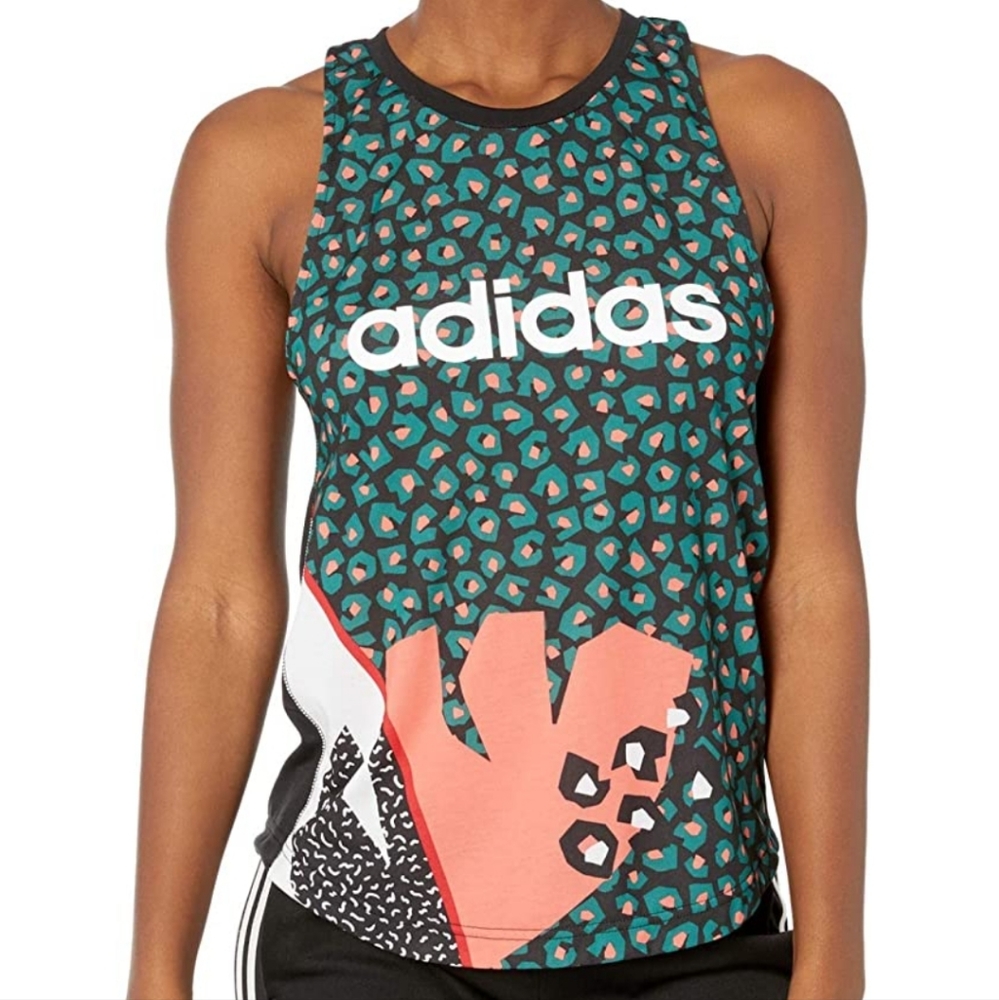 adidas Teal Black Coral Graphic Tank Top
